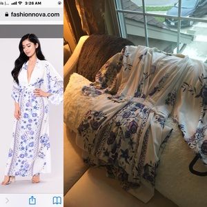 White Multi kimono print maxi dress